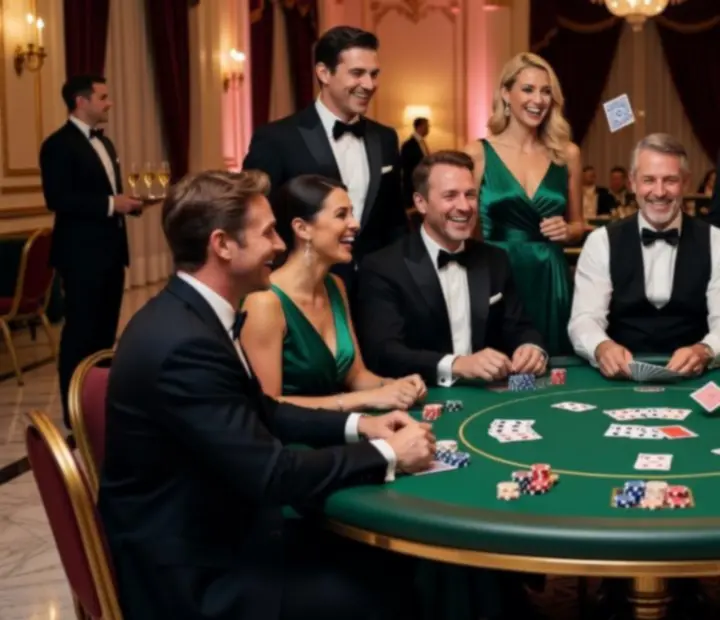 Koláž fotografií z pokerových večerů s hosty